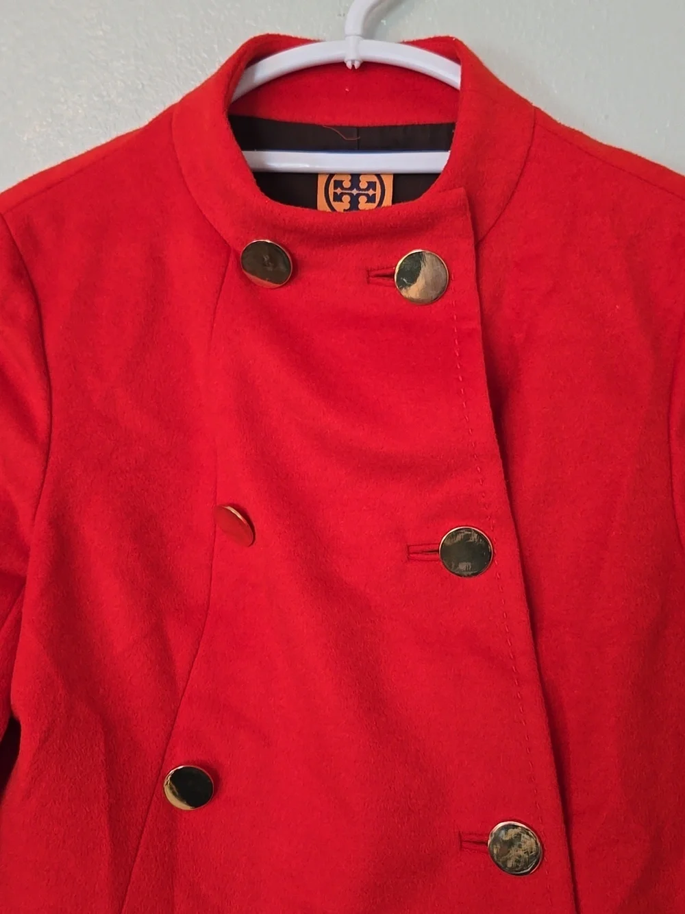 TORY BURCH | Lightweight Red Orange Wool Double Breasted Jacket Peacoat Size 2